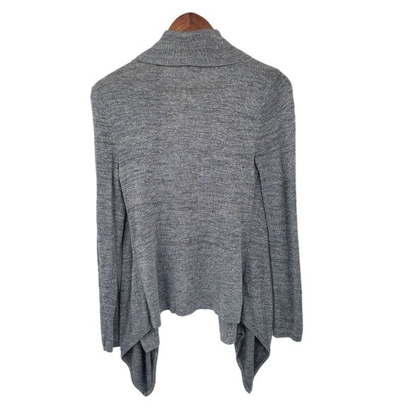 Gray Metallic Knit Cardigan Sweater Women Size S Open Front Stretch Career Cache - Picture 2 of 11